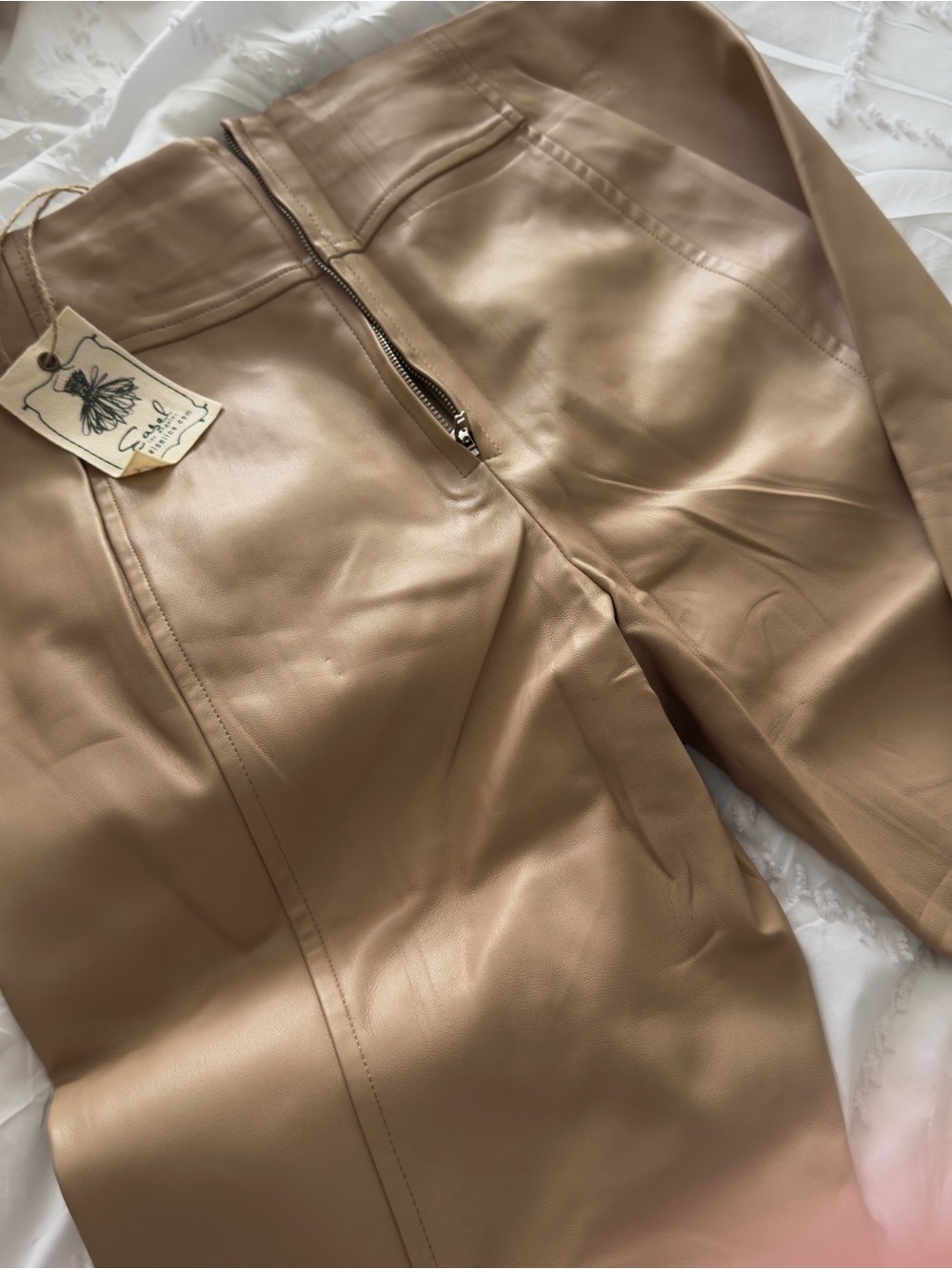 Easel Faux Leather High-Waist Pants - Camel/Tan L